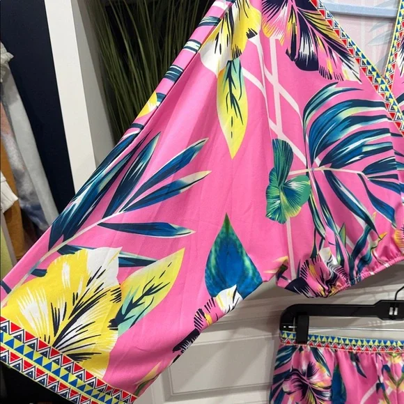 Tropical Pink and Green Two-Piece Set - Picture 2 of 6